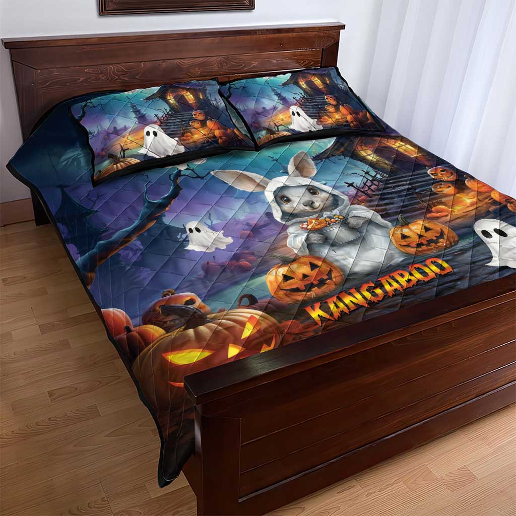 Happy Kangaboo Quilt Bed Set Kangaroo and Halloween Haunted House