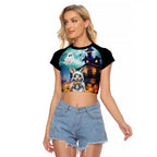 Happy Kangaboo Raglan Cropped T Shirt Kangaroo and Halloween Haunted House