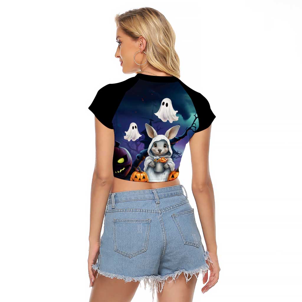 Happy Kangaboo Raglan Cropped T Shirt Kangaroo and Halloween Haunted House