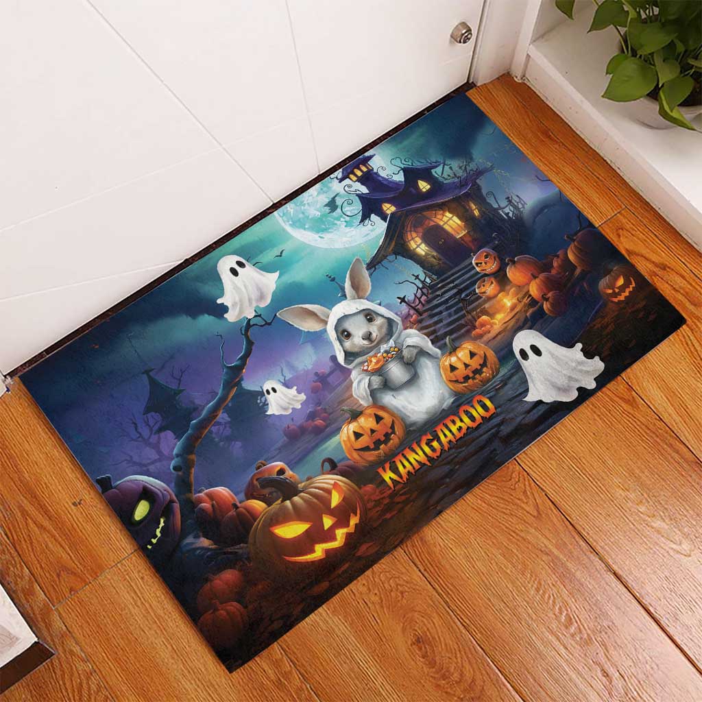 Happy Kangaboo Rubber Doormat Kangaroo and Halloween Haunted House