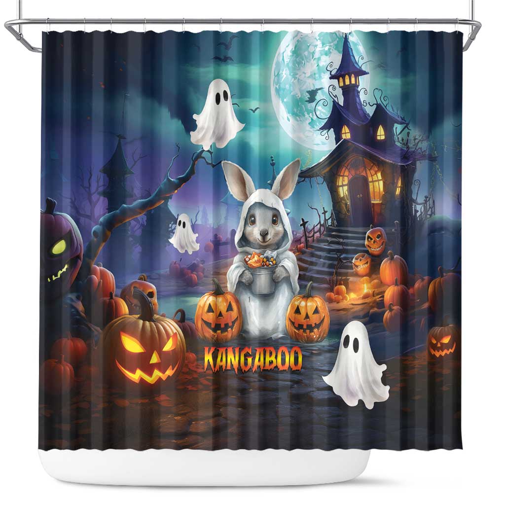 Happy Kangaboo Shower Curtain Kangaroo and Halloween Haunted House