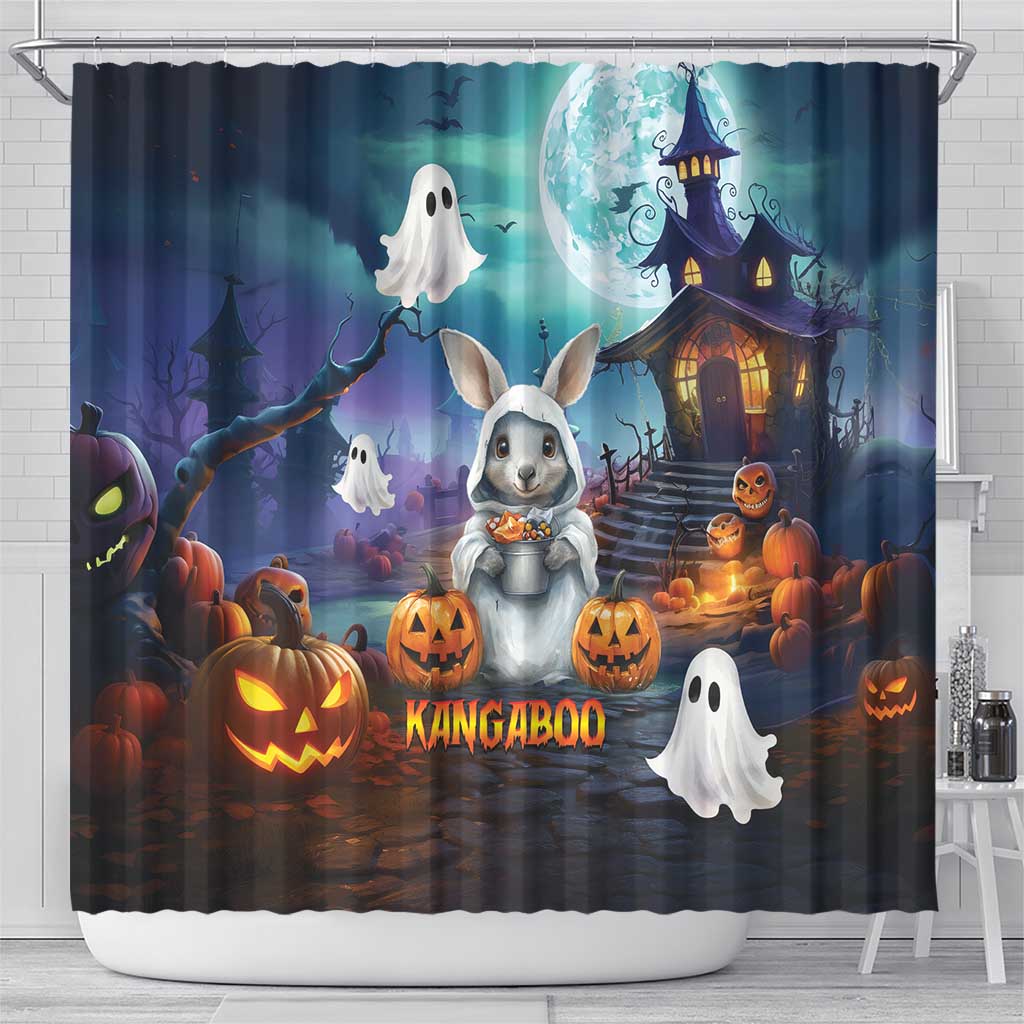 Happy Kangaboo Shower Curtain Kangaroo and Halloween Haunted House