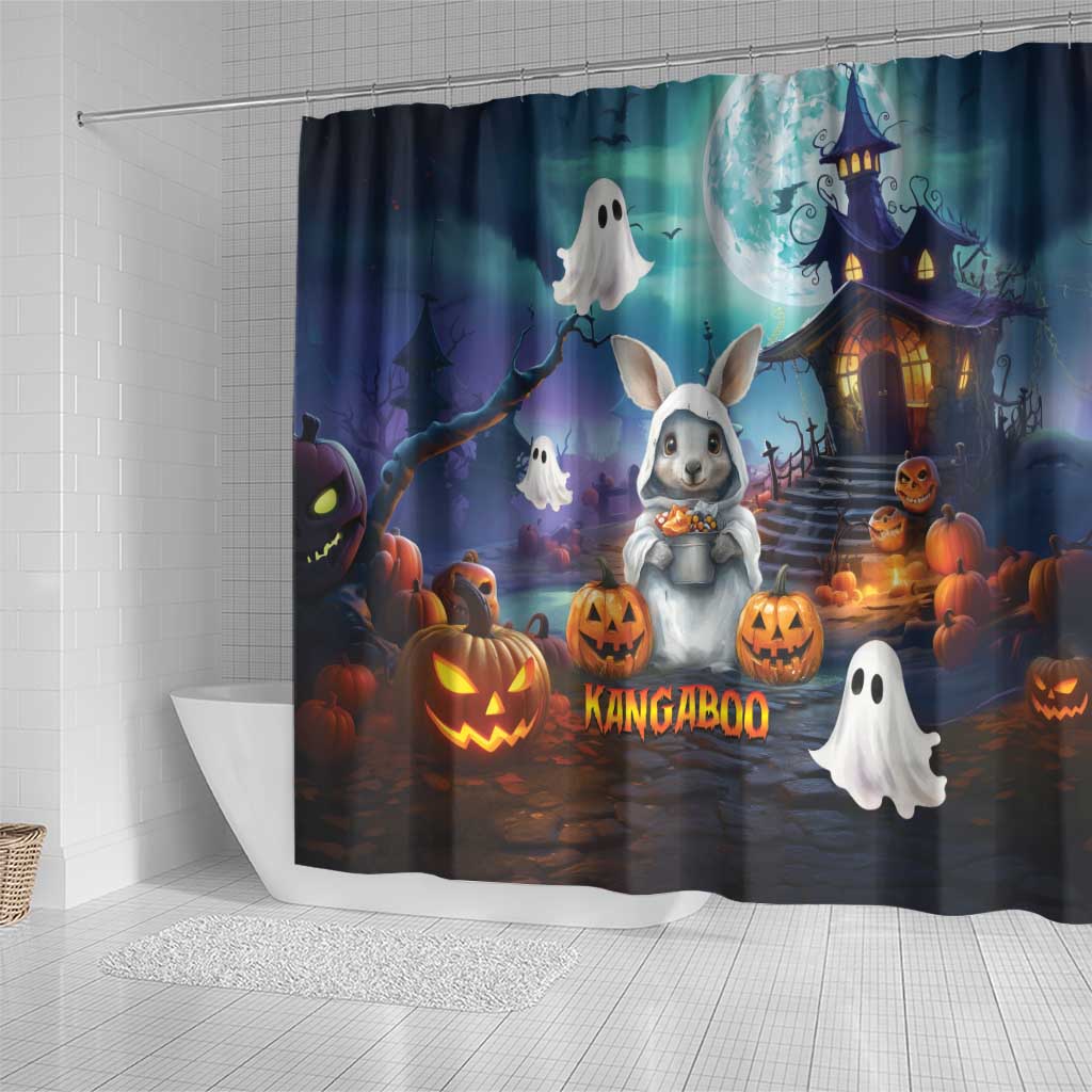 Happy Kangaboo Shower Curtain Kangaroo and Halloween Haunted House