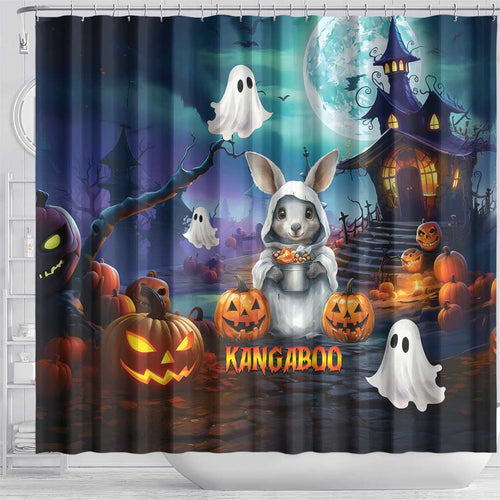 Happy Kangaboo Shower Curtain Kangaroo and Halloween Haunted House