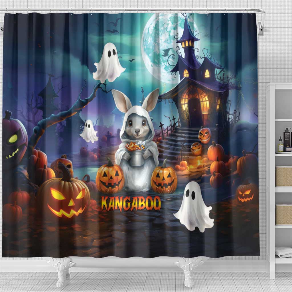 Happy Kangaboo Shower Curtain Kangaroo and Halloween Haunted House