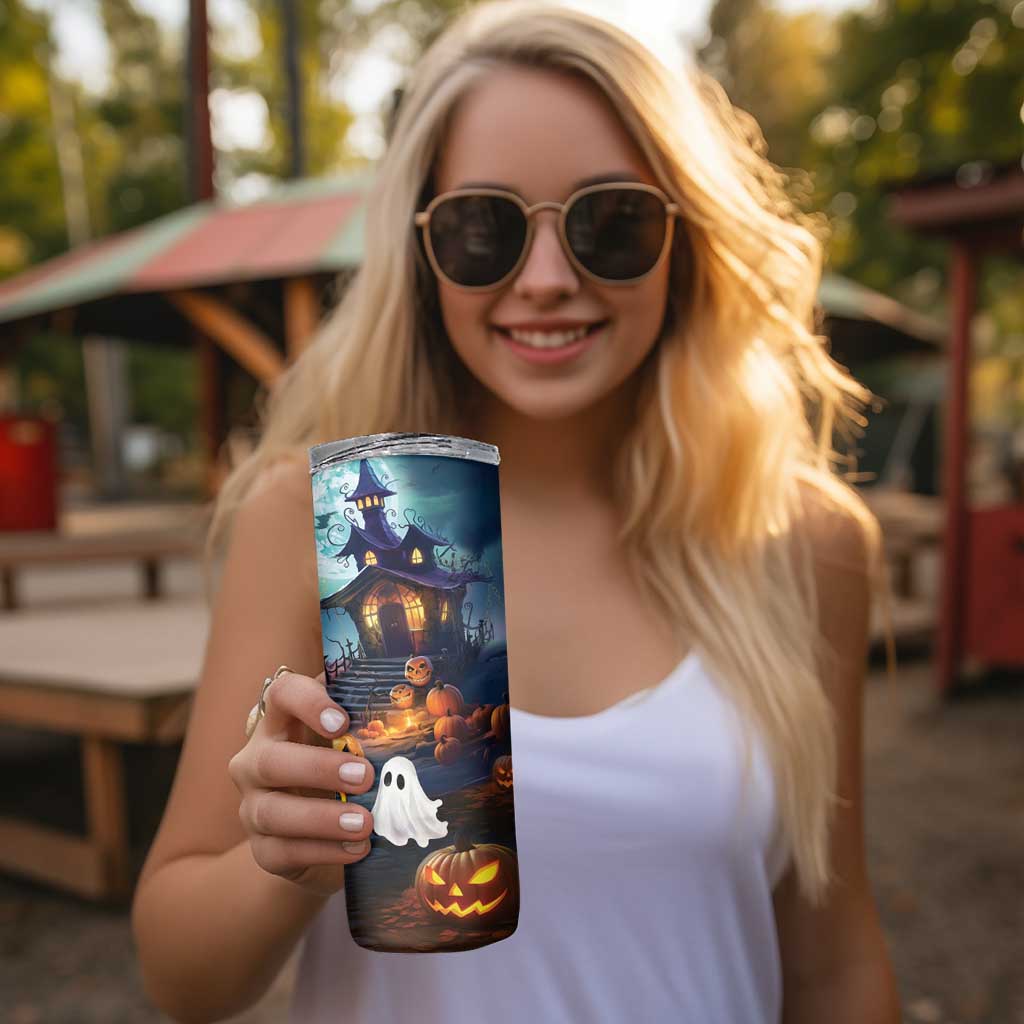 Happy Kangaboo Skinny Tumbler Kangaroo and Halloween Haunted House