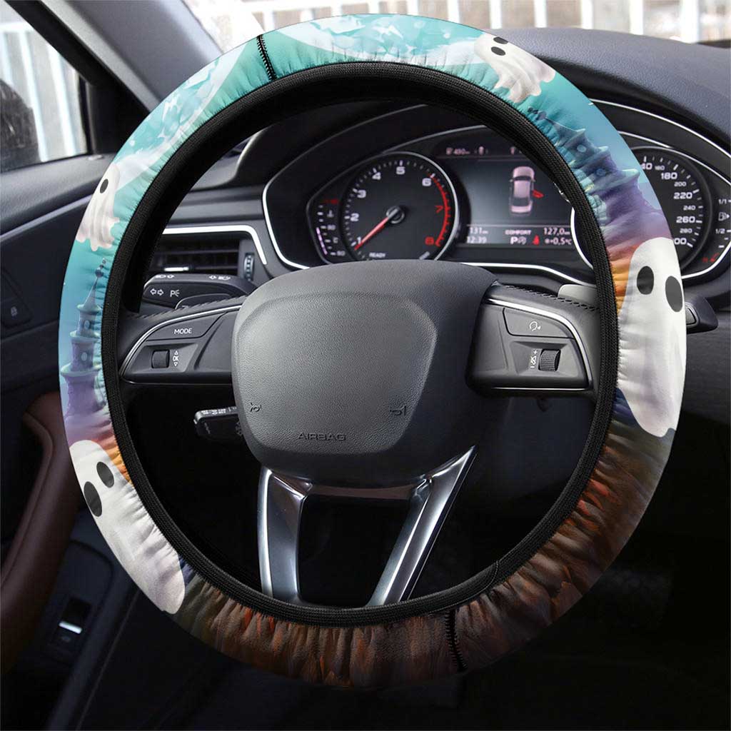 Happy Kangaboo Steering Wheel Cover Kangaroo and Halloween Haunted House