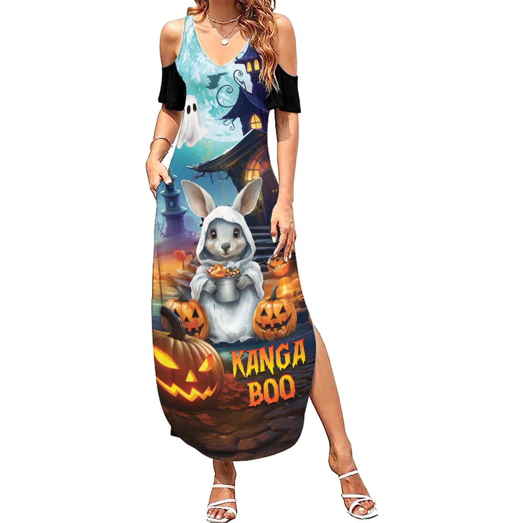 Happy Kangaboo Summer Maxi Dress Kangaroo and Halloween Haunted House