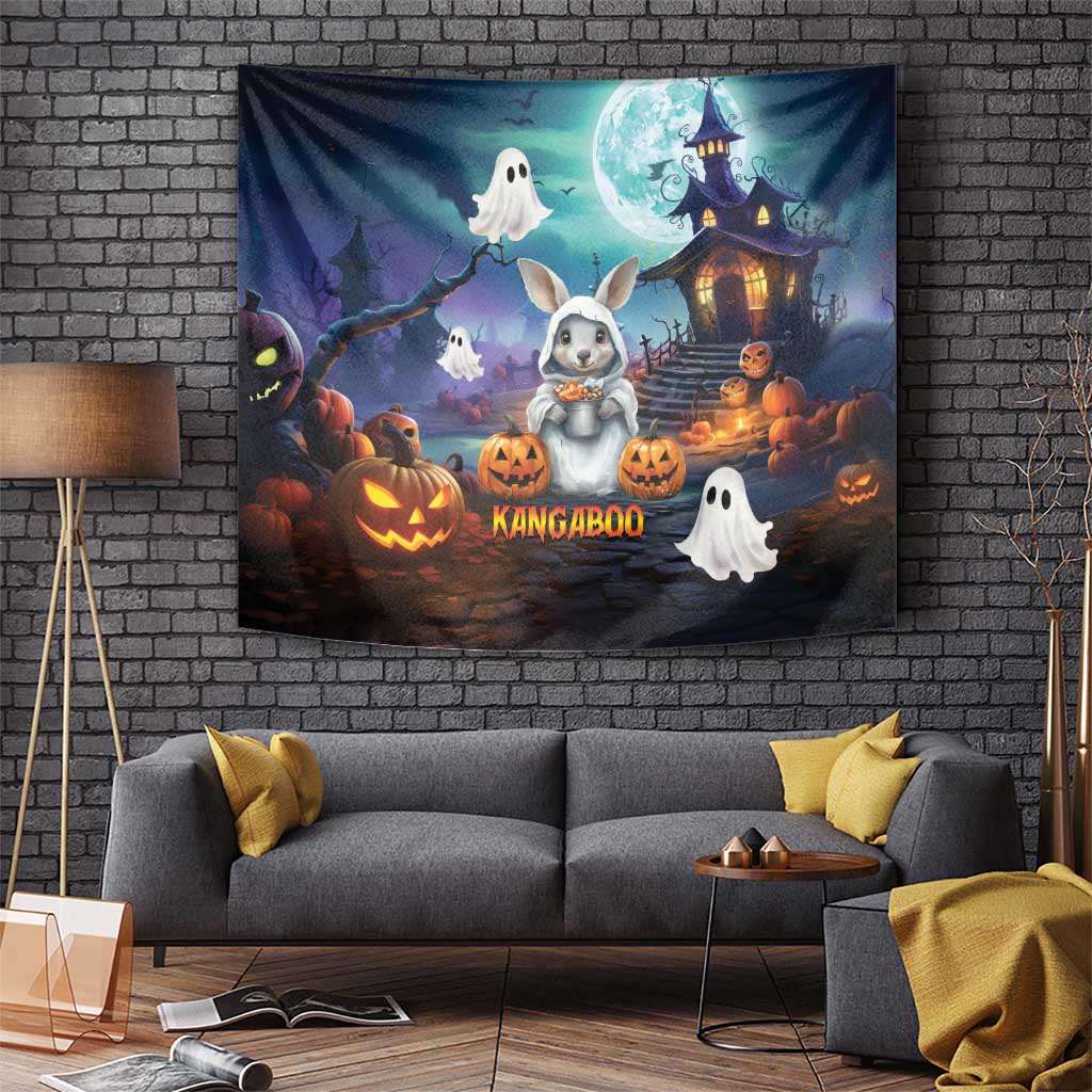 Happy Kangaboo Tapestry Kangaroo and Halloween Haunted House