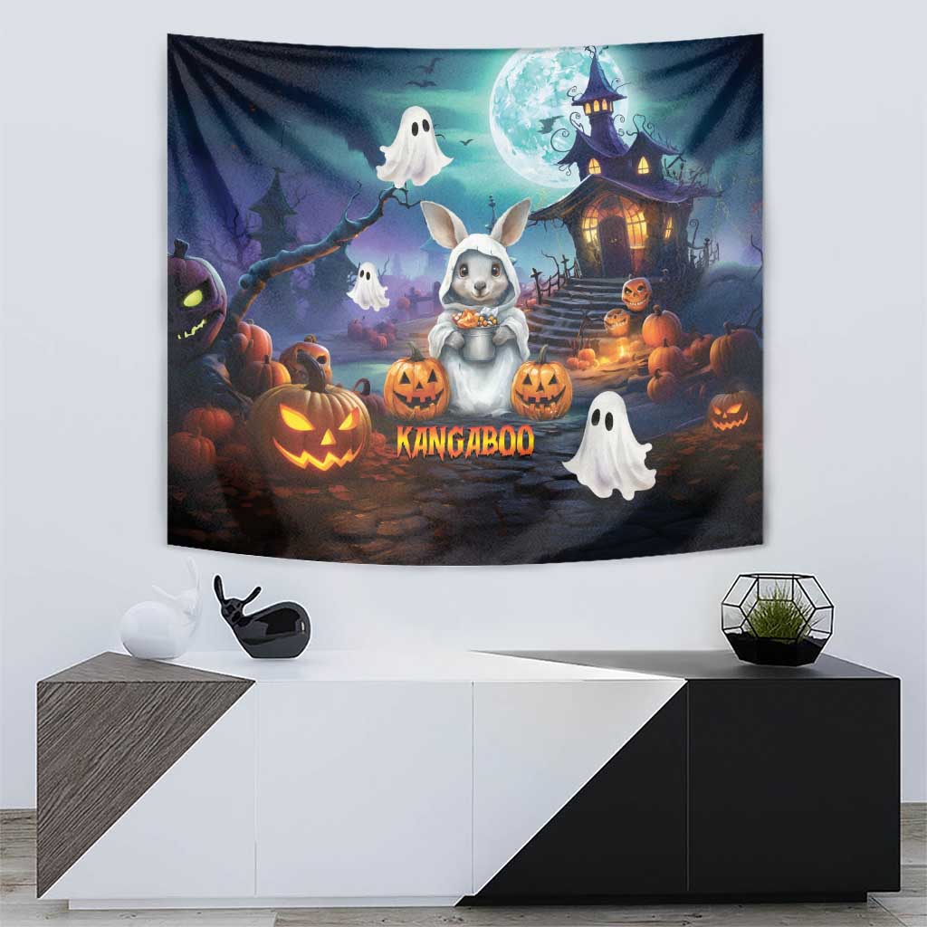 Happy Kangaboo Tapestry Kangaroo and Halloween Haunted House