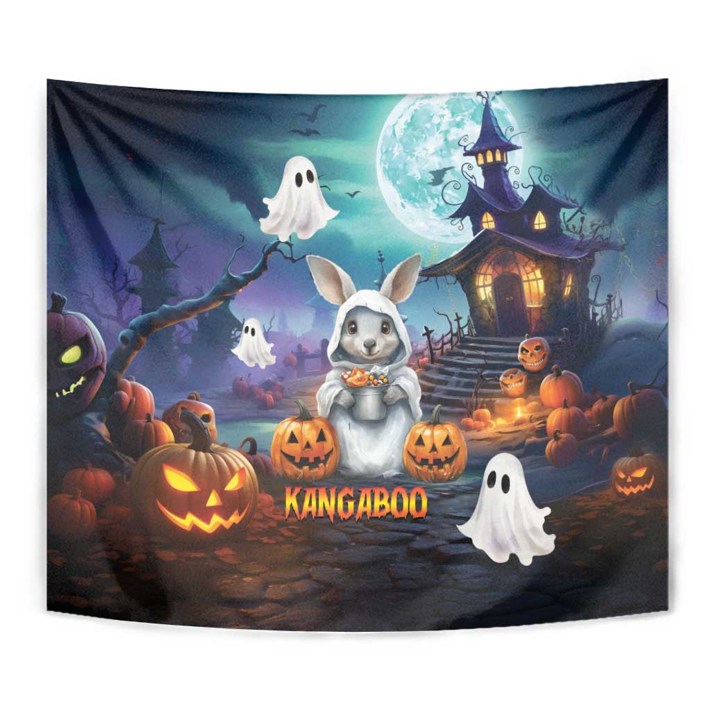 Happy Kangaboo Tapestry Kangaroo and Halloween Haunted House