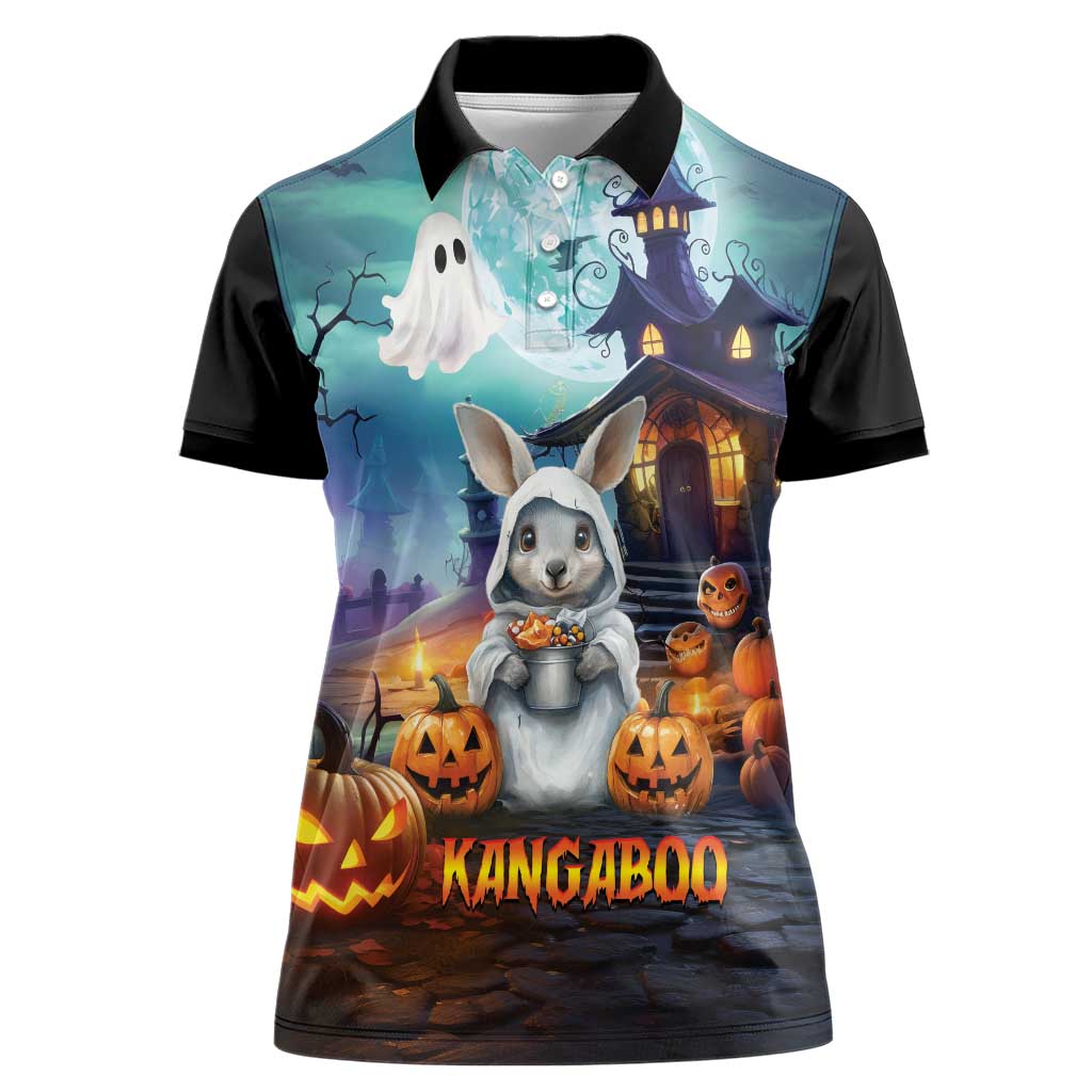 Happy Kangaboo Women Polo Shirt Kangaroo and Halloween Haunted House