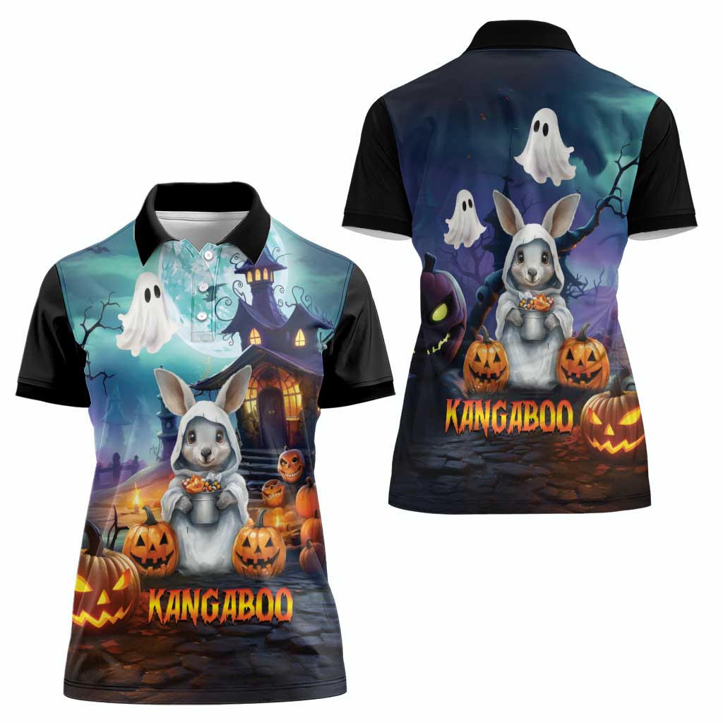 Happy Kangaboo Women Polo Shirt Kangaroo and Halloween Haunted House