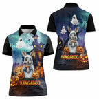 Happy Kangaboo Women Polo Shirt Kangaroo and Halloween Haunted House