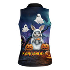 Happy Kangaboo Women Sleeveless Polo Shirt Kangaroo and Halloween Haunted House