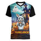 Happy Kangaboo Women V-Neck T-Shirt Kangaroo and Halloween Haunted House