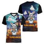 Happy Kangaboo Women V-Neck T-Shirt Kangaroo and Halloween Haunted House