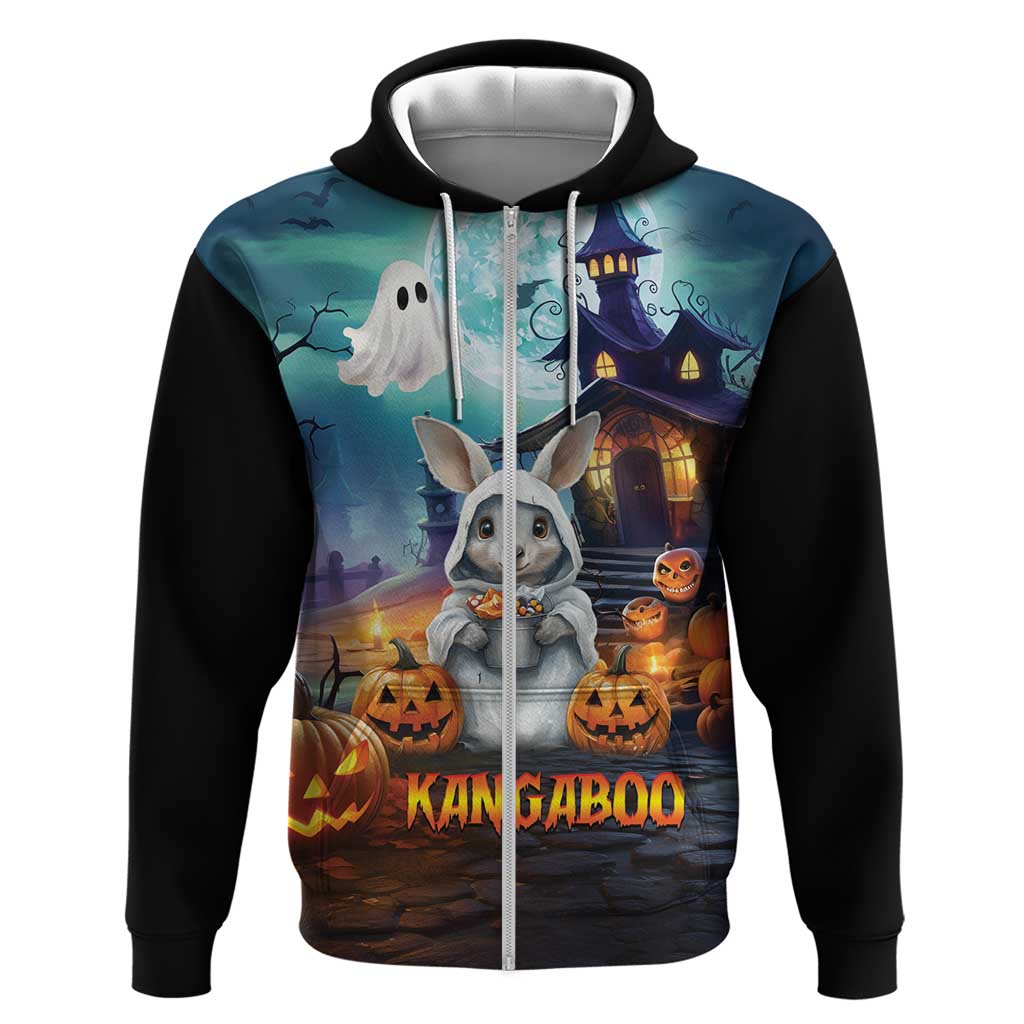 Happy Kangaboo Zip Hoodie Kangaroo and Halloween Haunted House