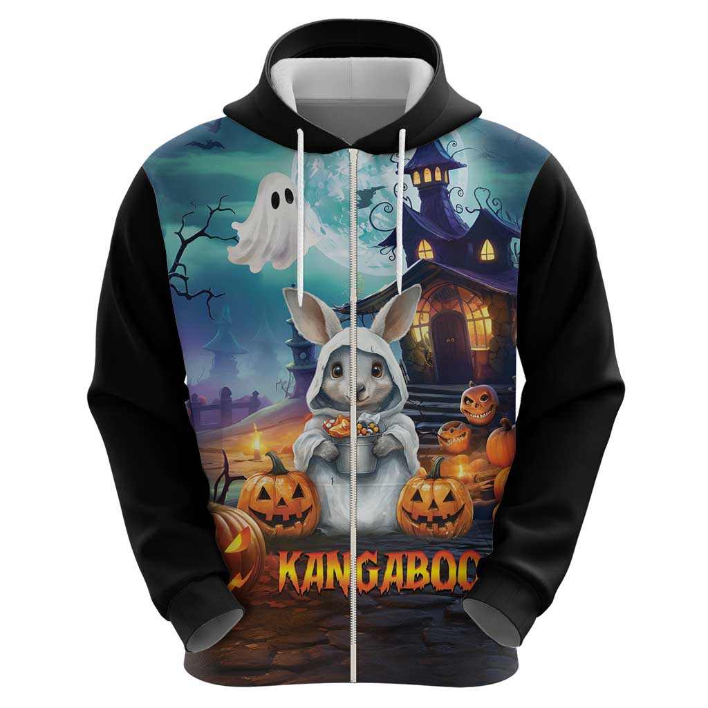 Happy Kangaboo Zip Hoodie Kangaroo and Halloween Haunted House