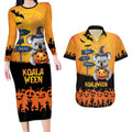 Happy Koalaween Couples Matching Long Sleeve Bodycon Dress and Hawaiian Shirt Koala Ghost Trick or Treat