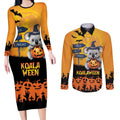 Happy Koalaween Couples Matching Long Sleeve Bodycon Dress and Long Sleeve Button Shirt Koala Ghost Trick or Treat