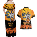 Happy Koalaween Couples Matching Off Shoulder Maxi Dress and Hawaiian Shirt Koala Ghost Trick or Treat