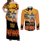 Happy Koalaween Couples Matching Off Shoulder Maxi Dress and Long Sleeve Button Shirt Koala Ghost Trick or Treat