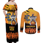 Happy Koalaween Couples Matching Off Shoulder Maxi Dress and Long Sleeve Button Shirt Koala Ghost Trick or Treat