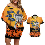 Happy Koalaween Couples Matching Off Shoulder Short Dress and Hawaiian Shirt Koala Ghost Trick or Treat