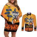 Happy Koalaween Couples Matching Off Shoulder Short Dress and Long Sleeve Button Shirt Koala Ghost Trick or Treat