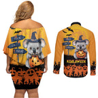 Happy Koalaween Couples Matching Off Shoulder Short Dress and Long Sleeve Button Shirt Koala Ghost Trick or Treat
