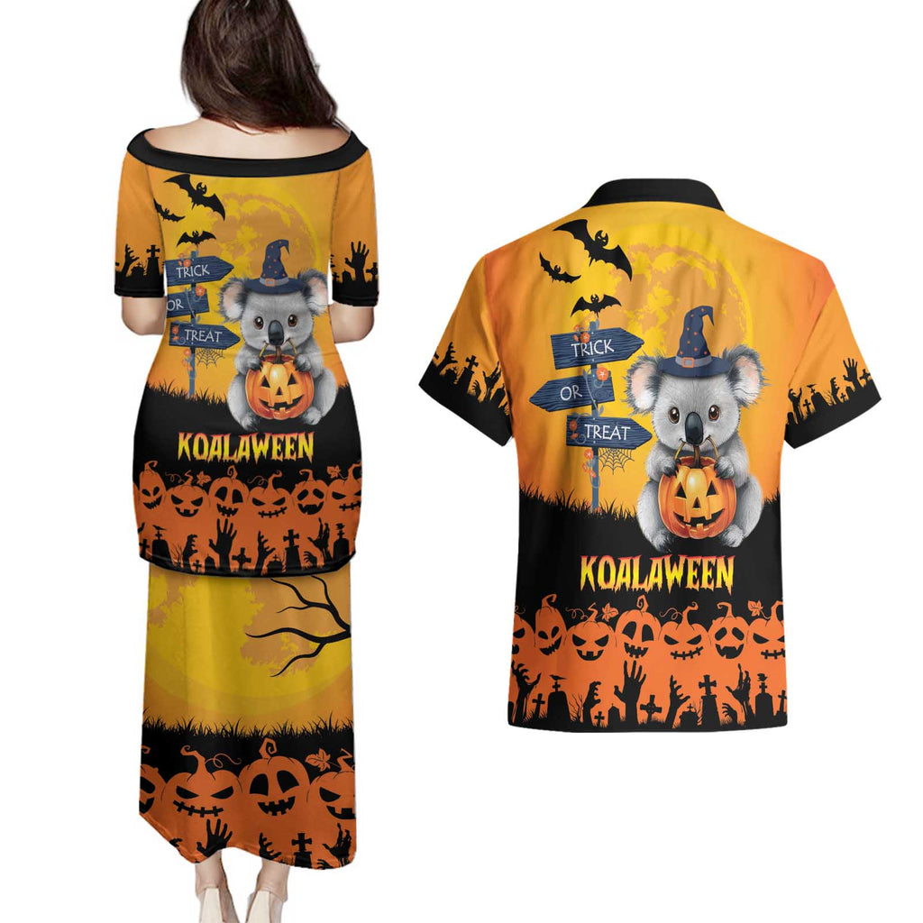 Happy Koalaween Couples Matching Puletasi and Hawaiian Shirt Koala Ghost Trick or Treat