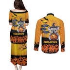 Happy Koalaween Couples Matching Puletasi and Long Sleeve Button Shirt Koala Ghost Trick or Treat