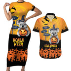 Happy Koalaween Couples Matching Short Sleeve Bodycon Dress and Hawaiian Shirt Koala Ghost Trick or Treat