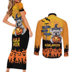 Happy Koalaween Couples Matching Short Sleeve Bodycon Dress and Long Sleeve Button Shirt Koala Ghost Trick or Treat
