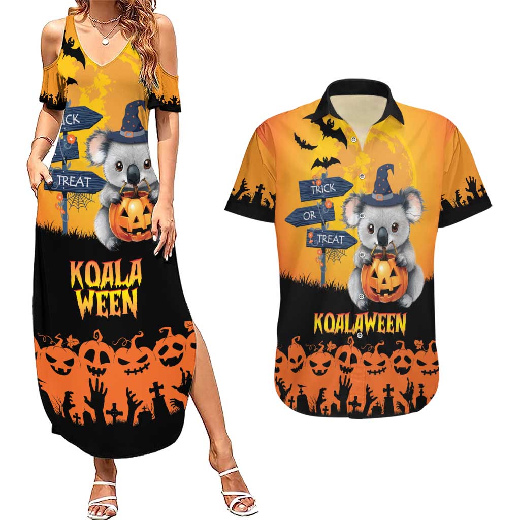 Happy Koalaween Couples Matching Summer Maxi Dress and Hawaiian Shirt Koala Ghost Trick or Treat