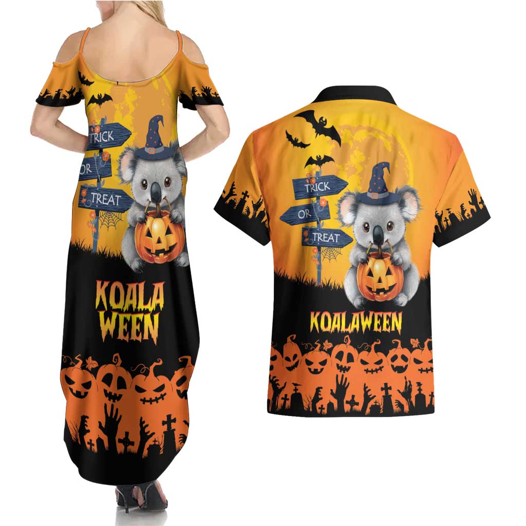 Happy Koalaween Couples Matching Summer Maxi Dress and Hawaiian Shirt Koala Ghost Trick or Treat