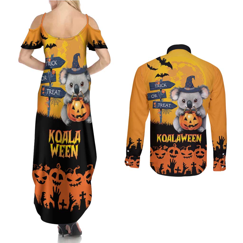 Happy Koalaween Couples Matching Summer Maxi Dress and Long Sleeve Button Shirt Koala Ghost Trick or Treat