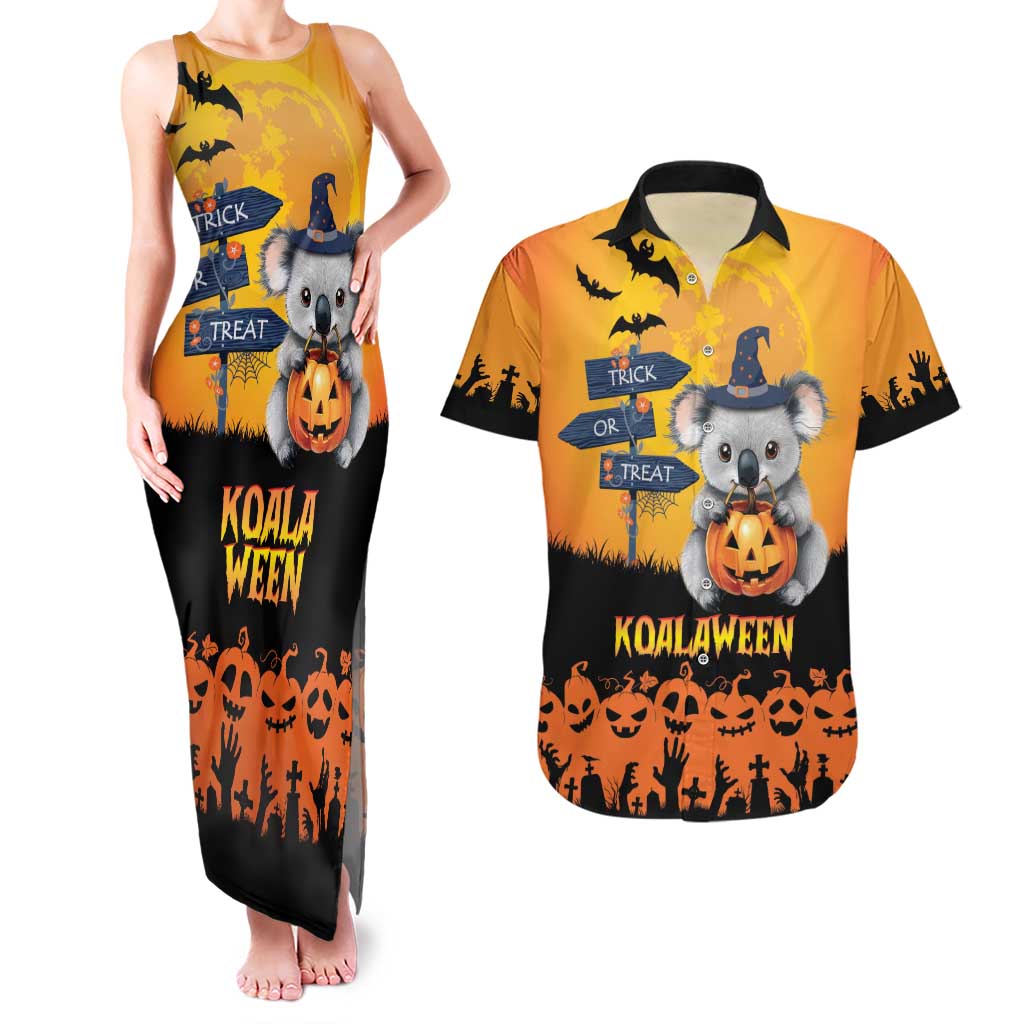 Happy Koalaween Couples Matching Tank Maxi Dress and Hawaiian Shirt Koala Ghost Trick or Treat