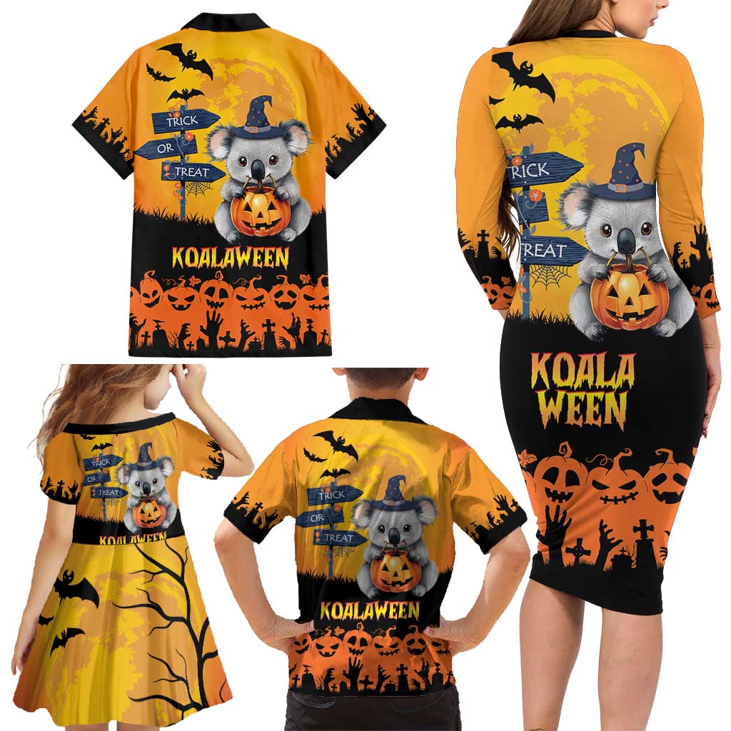 Happy Koalaween Family Matching Long Sleeve Bodycon Dress and Hawaiian Shirt Koala Ghost Trick or Treat