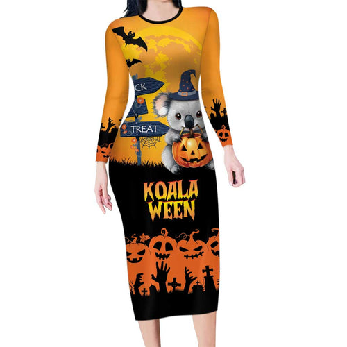 Happy Koalaween Family Matching Long Sleeve Bodycon Dress and Hawaiian Shirt Koala Ghost Trick or Treat