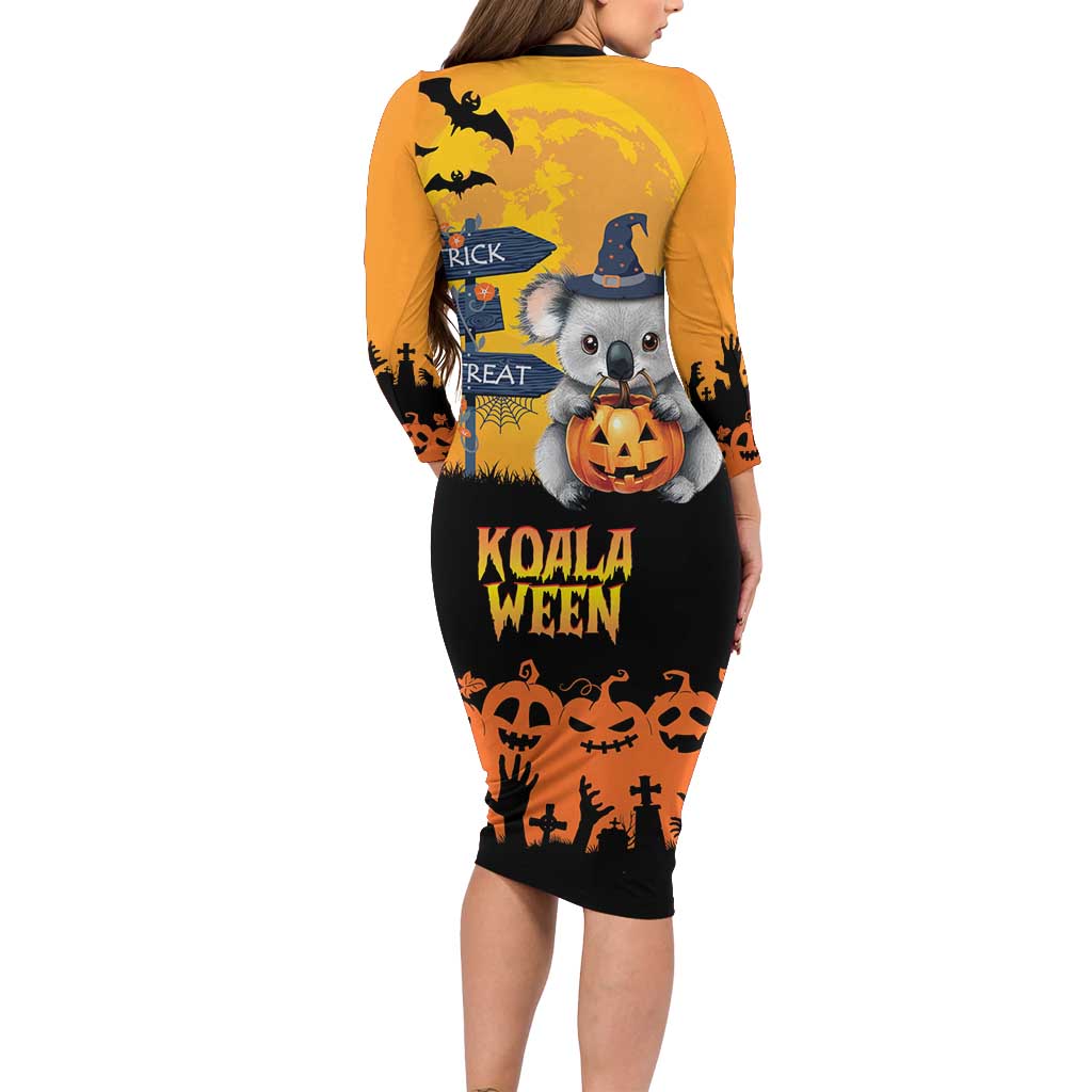 Happy Koalaween Family Matching Long Sleeve Bodycon Dress and Hawaiian Shirt Koala Ghost Trick or Treat