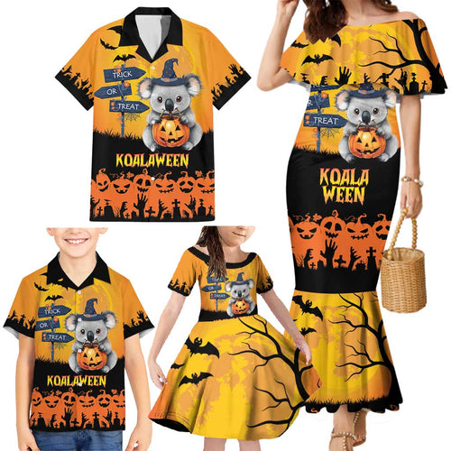 Happy Koalaween Family Matching Mermaid Dress and Hawaiian Shirt Koala Ghost Trick or Treat