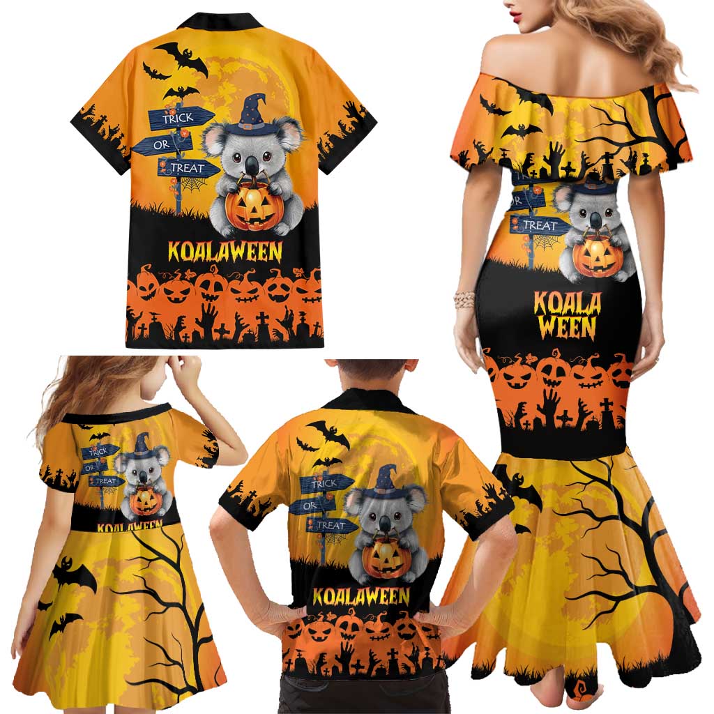 Happy Koalaween Family Matching Mermaid Dress and Hawaiian Shirt Koala Ghost Trick or Treat