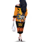 Happy Koalaween Family Matching Off The Shoulder Long Sleeve Dress and Hawaiian Shirt Koala Ghost Trick or Treat