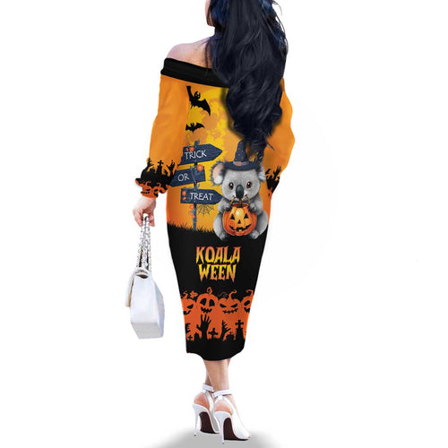 Happy Koalaween Family Matching Off The Shoulder Long Sleeve Dress and Hawaiian Shirt Koala Ghost Trick or Treat