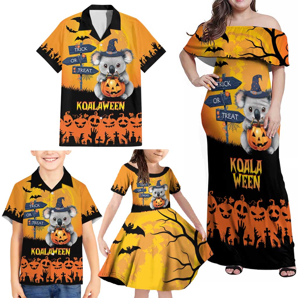 Happy Koalaween Family Matching Off Shoulder Maxi Dress and Hawaiian Shirt Koala Ghost Trick or Treat