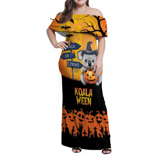 Happy Koalaween Family Matching Off Shoulder Maxi Dress and Hawaiian Shirt Koala Ghost Trick or Treat