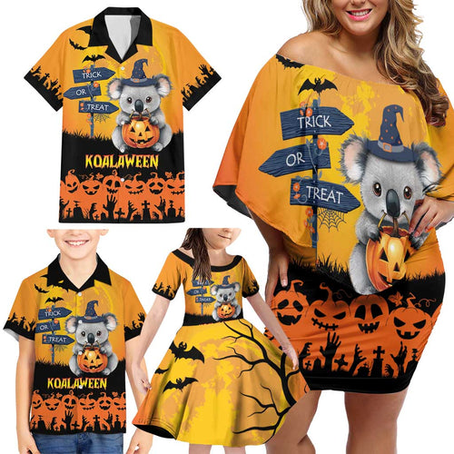 Happy Koalaween Family Matching Off Shoulder Short Dress and Hawaiian Shirt Koala Ghost Trick or Treat
