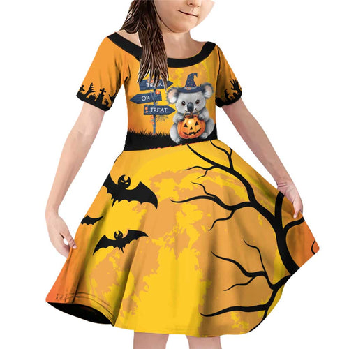 Happy Koalaween Family Matching Off Shoulder Short Dress and Hawaiian Shirt Koala Ghost Trick or Treat